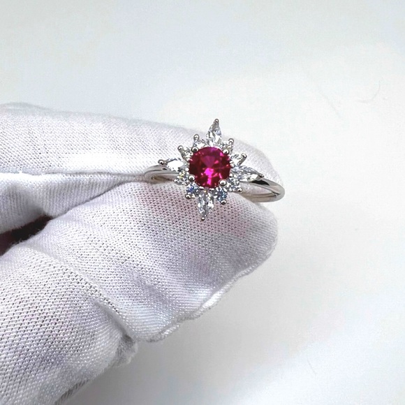 Jewelry - .925 Sterling Silver Starburst Simulated Ruby Cz Ring